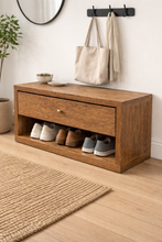 Load image into Gallery viewer, Dark wood oak bench
