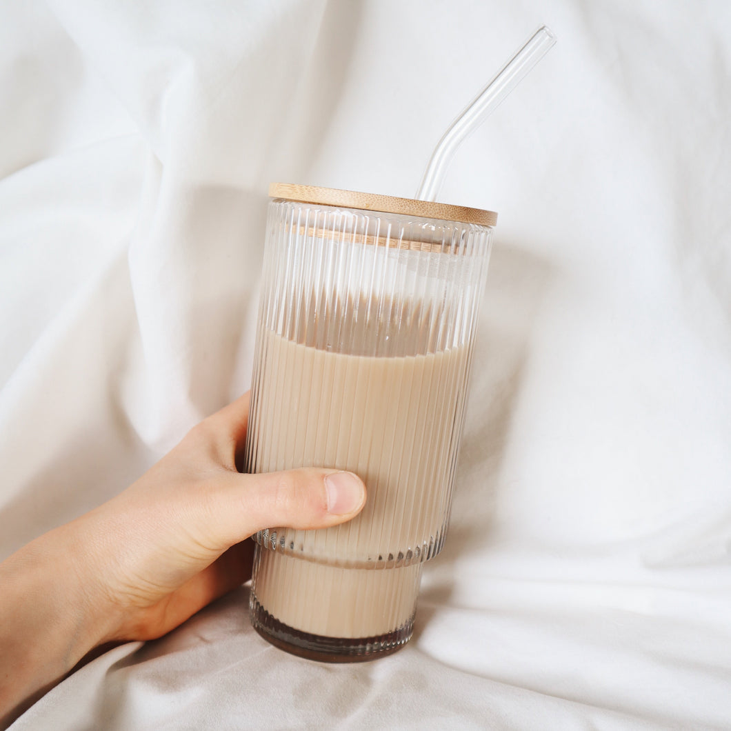 Ribbed cup with bamboo lid || new